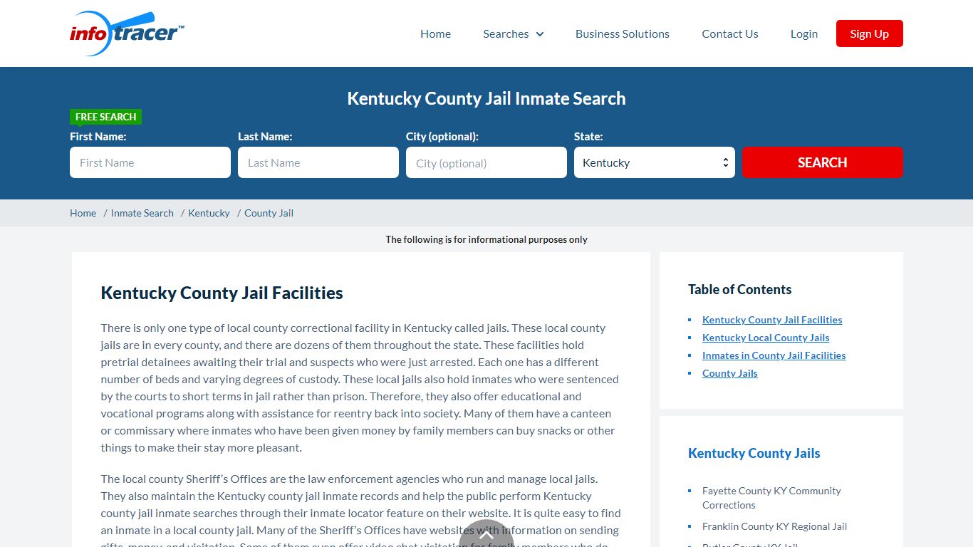 Kentucky County Jails Inmate Records Search - InfoTracer